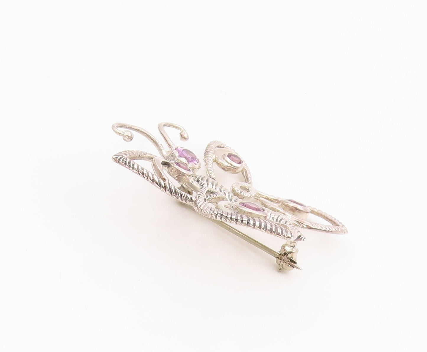 925 Sterling Silver Vintage Brooch Pin Amethyst Elegant Butterfly Charm  BP12438