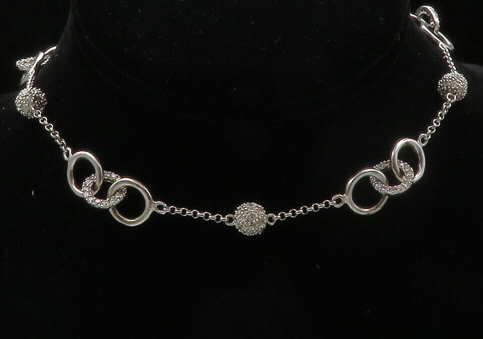 925 Sterling Silver  Shiny Topaz Encrusted Round Link Chain Necklace  NE2257