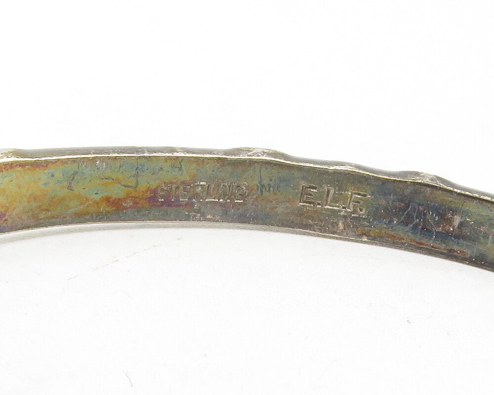 925 Sterling Silver  Vintage Crescent Moon Pattern Bangle Bracelet  BT4706