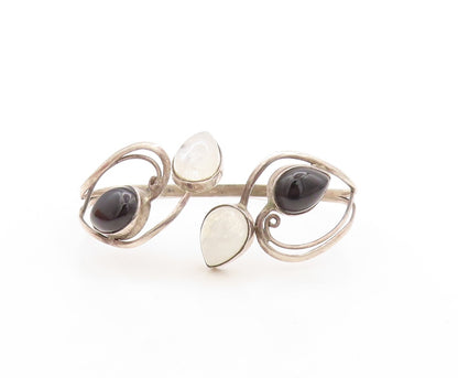 925 Sterling Silver Vintage Bracelet Cabochon Drop Shape Onyx & Glass   BT10893
