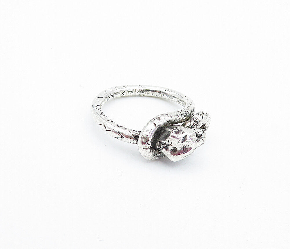 925 Sterling Silver Vintage Snake Head & Tail Motif Band Ring Sz 8 RG3649