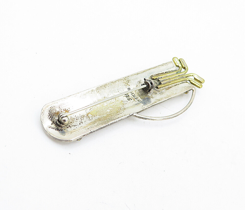MEXICO 925 Sterling Silver  Vintage Two Tone Golf Clubs Brooch Pin  BP1547