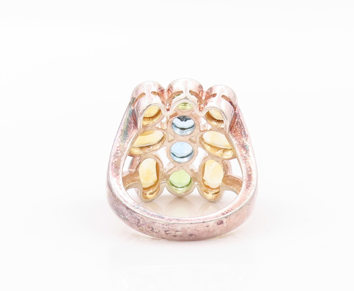925 Sterling Silver Vintage Ring Citrine Peridot Blue Topaz  Sz 5  RG32257
