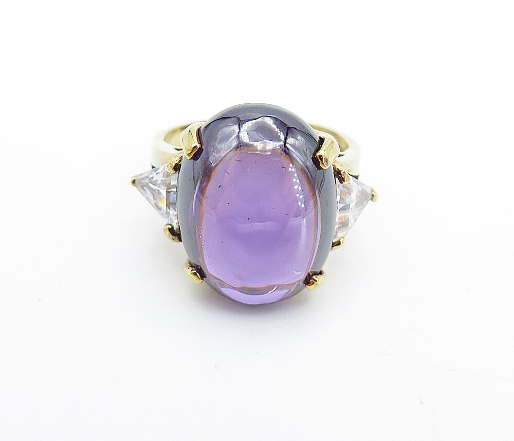 925 Sterling Silver  Amethyst & Topaz Gold Plated Cocktail Ring Sz 6  RG7295