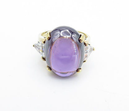 925 Sterling Silver  Amethyst & Topaz Gold Plated Cocktail Ring Sz 6  RG7295
