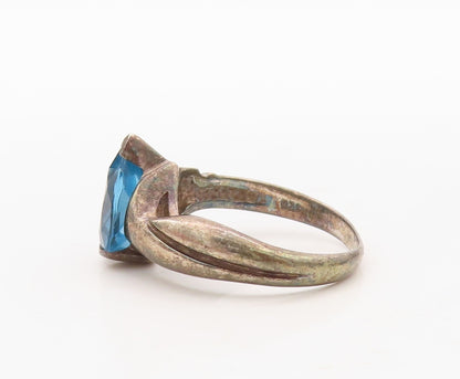 925 Sterling Silver Vintage Ring Dark Tone Carved Drop cut Topaz  Sz 7 RG31124