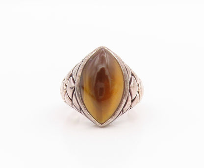 925 Sterling Silver Vintage Ring Marquise Shape Tiger's Eye  Sz 6  RG33132