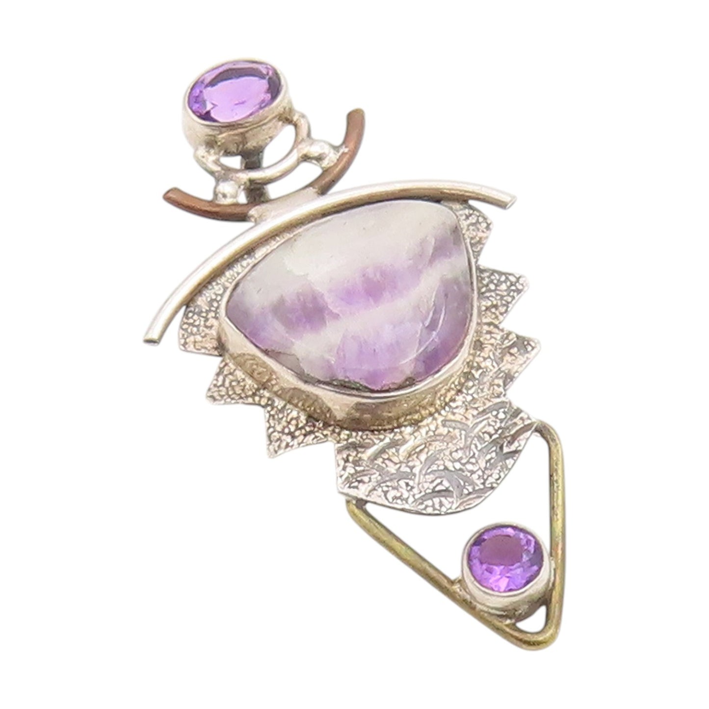 925 Sterling Silver Vintage Pendant Modernist Agate & Amethyst Locket  PT25860