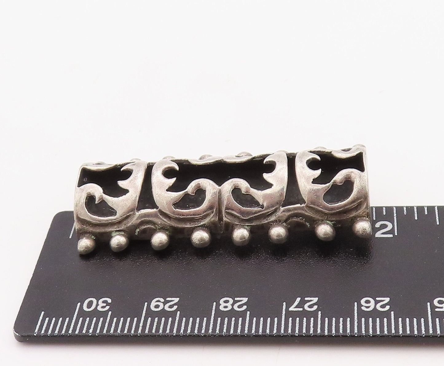 925 Sterling Silver Vintage Brooch Pin Solid Cutout Fire Design Cylinder BP11237