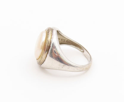 14k Gold & 925 Sterling Silver Vintage Ring Classic Pearl Band  Sz 8  RG36922