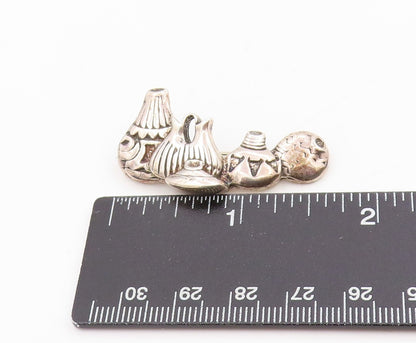 925 Sterling Silver Vintage Brooch Etched Pottery Set Cut Out Design  BP12042