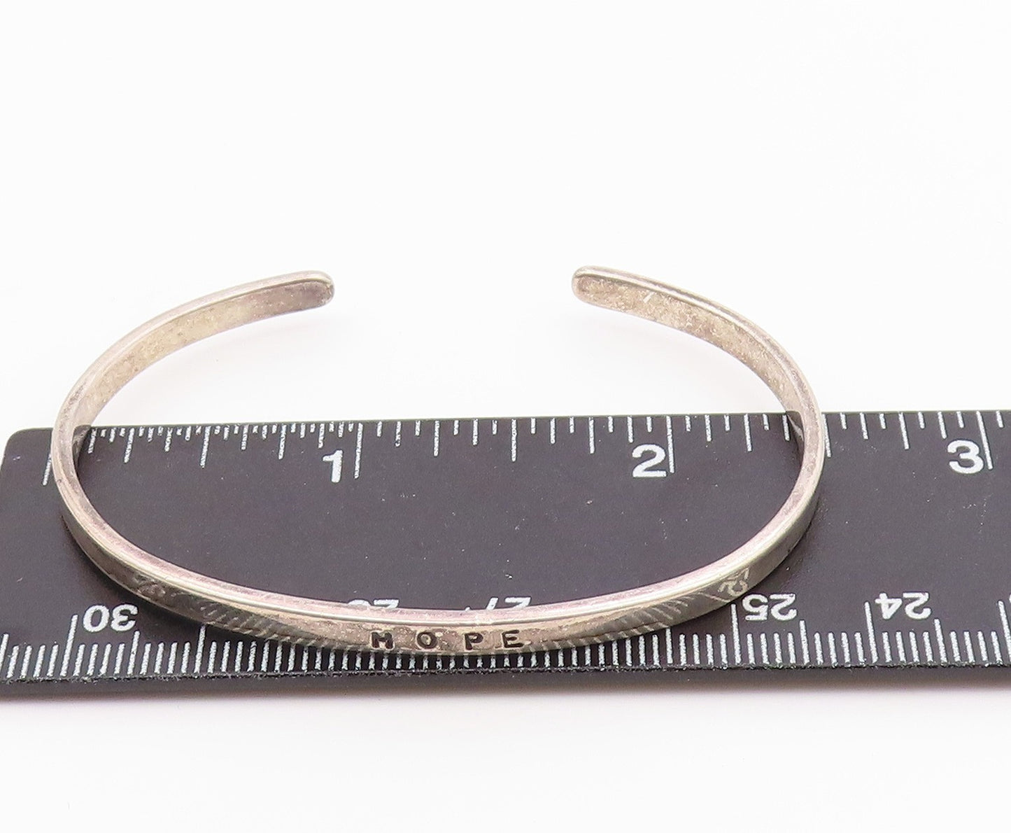 925 Sterling Silver  Vintage Petite Hope Stamped Smooth Cuff Bracelet  BT9121