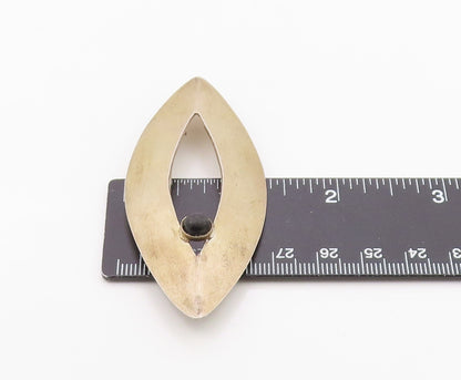 925 Sterling Silver Vintage Brooch Pin MEXICO Round Onyx Modernist Leaf  BP12573