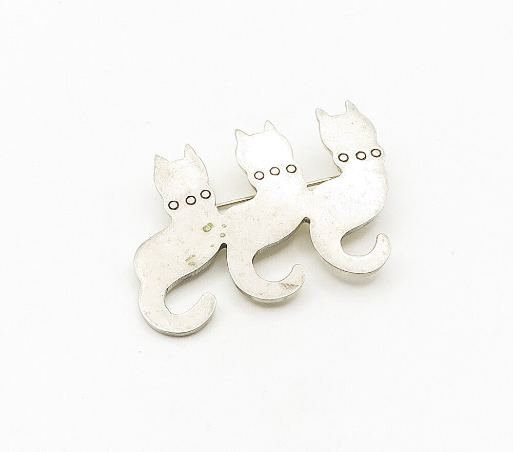 925 Sterling Silver  Vintage Three Sitting Cats Silhouette Brooch Pin  BP6569
