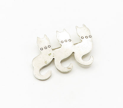 925 Sterling Silver  Vintage Three Sitting Cats Silhouette Brooch Pin  BP6569