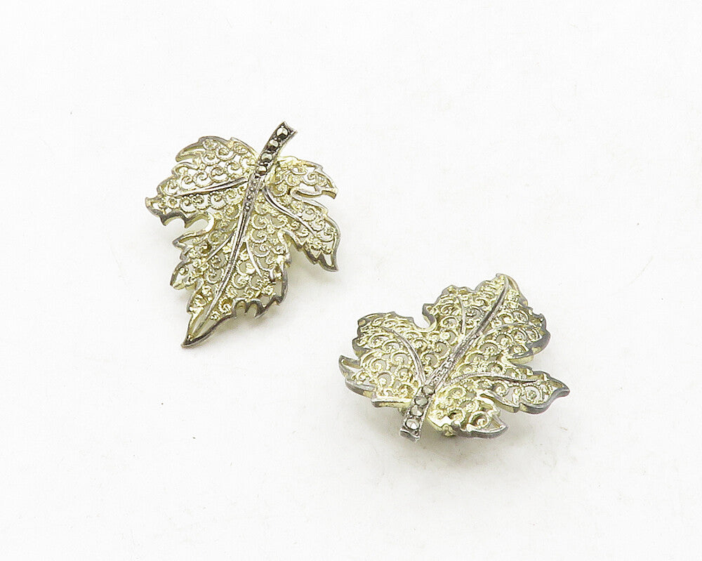 925 Sterling Silver  Vintage Filigree Floral Leaf Non Pierce Earrings  EG6610