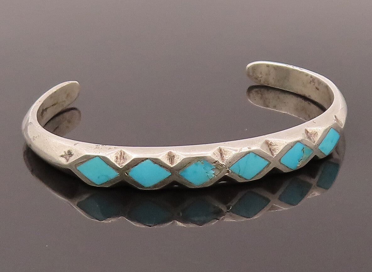 ZUNI NAVAJO 925 Sterling Silver Vintage Rhombus Turquoise Bracelet  BT9914