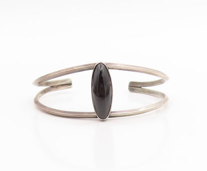 925 Sterling Silver Vintage Bracelet Oval Black Onyx Split Shank Cuff  BT11992