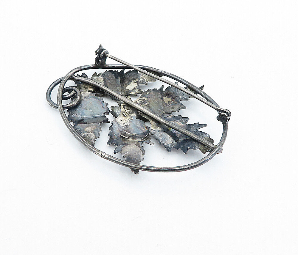 925 Sterling Silver  Vintage Antique Oxidized Floral Leaves Brooch Pin  BP1128