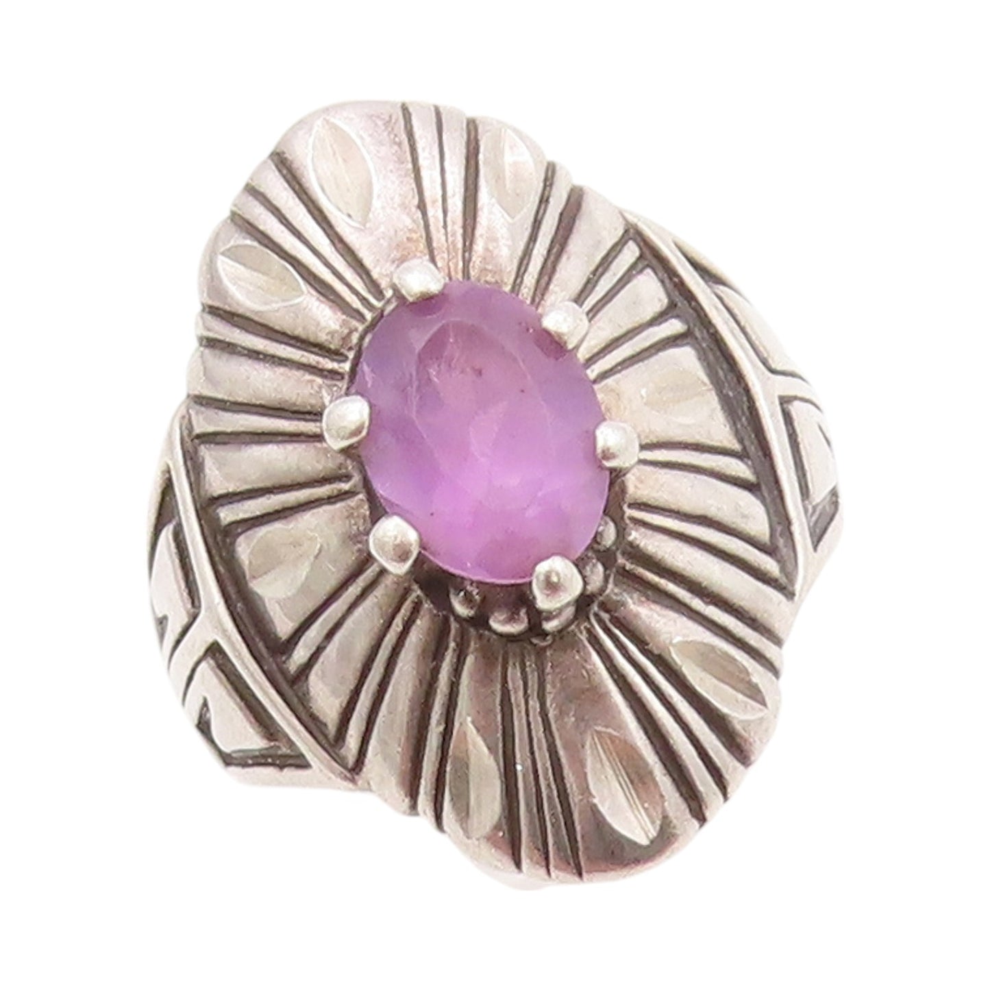 925 Sterling Silver Vintage Ring CAROLYN POLLACK Grooved Amethyst SZ 7.5 RG32214
