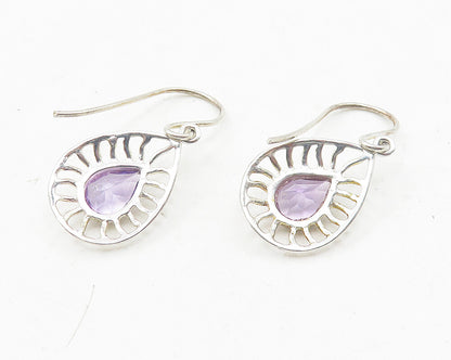 925 Sterling Silver  Shiny Pear Shape Amethyst Cutout Dangle Earrings  EG6010