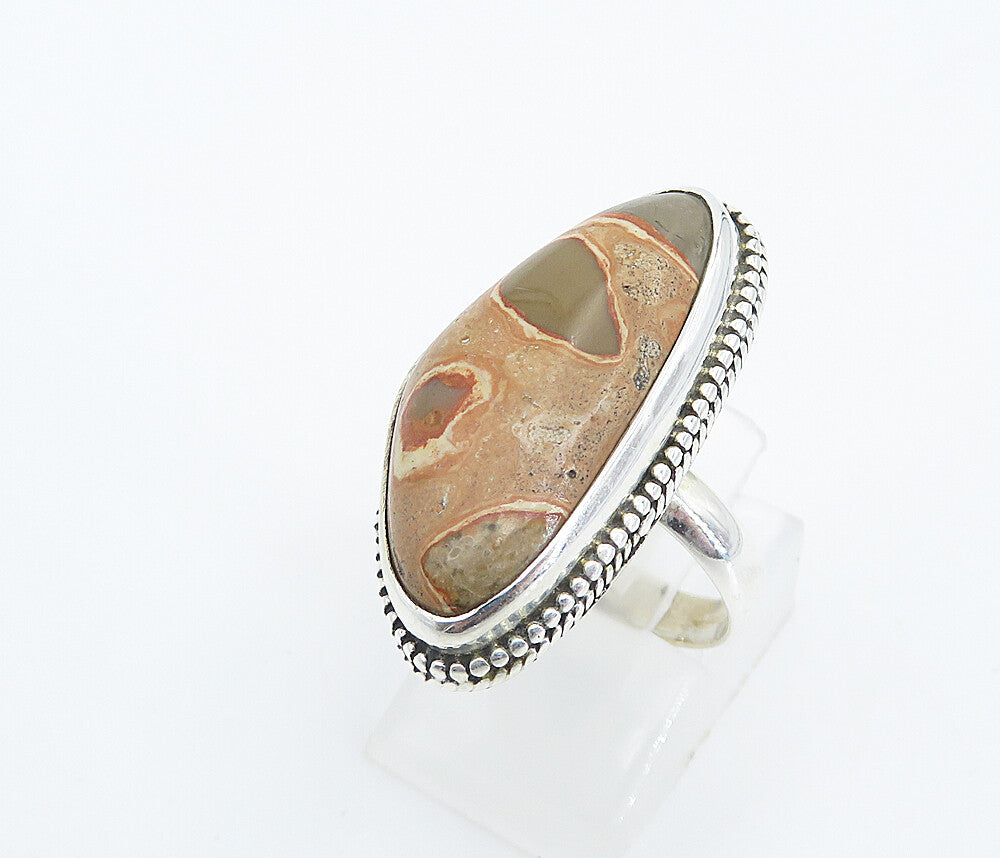 925 Sterling Silver  Tear Drop Spotted Jasper Twist Cocktail Ring Sz 6  RG8342