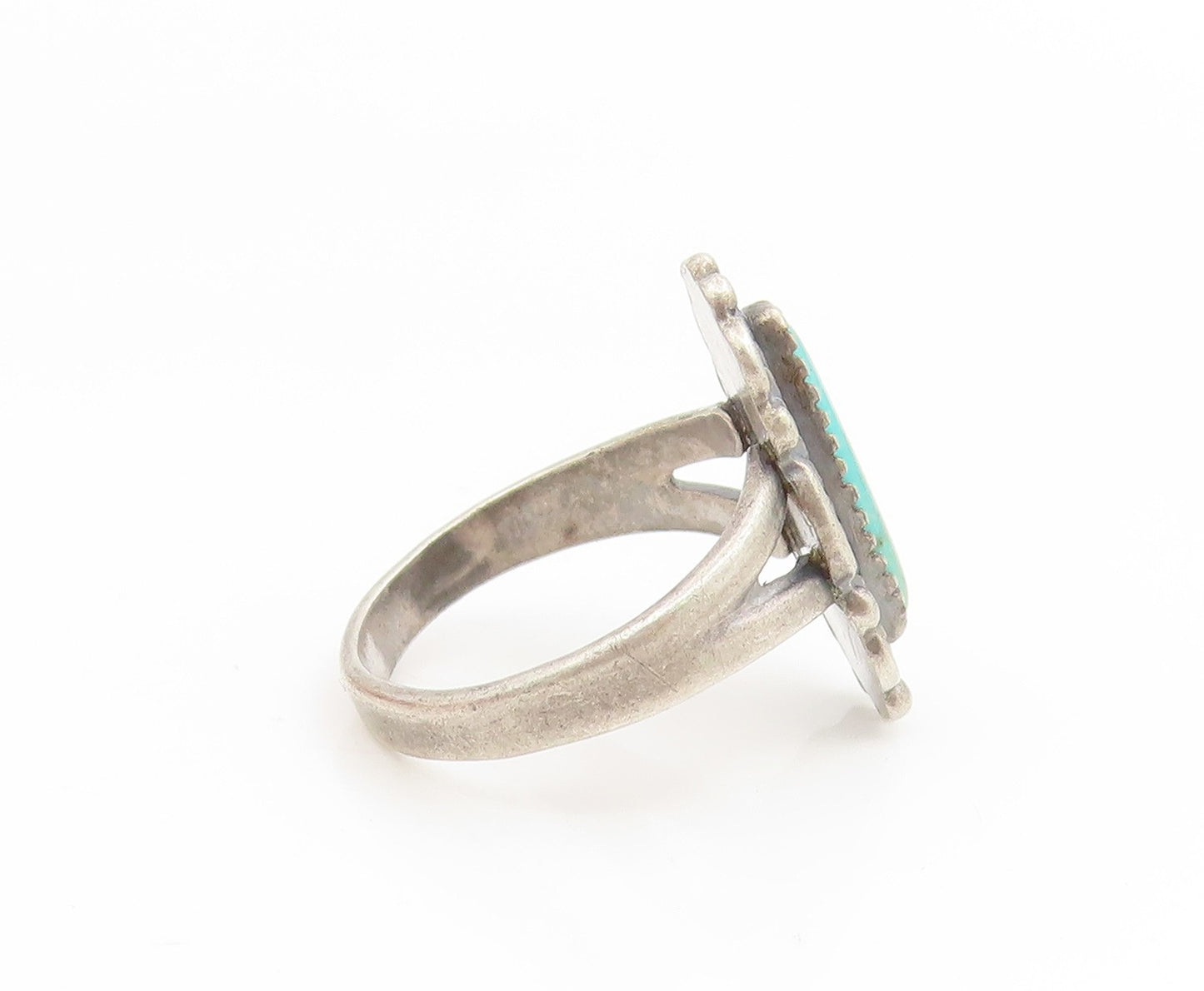 925 Sterling Silver Vintage Ring POST BELL Oval Turquoise Band  Sz 6.5  RG35122
