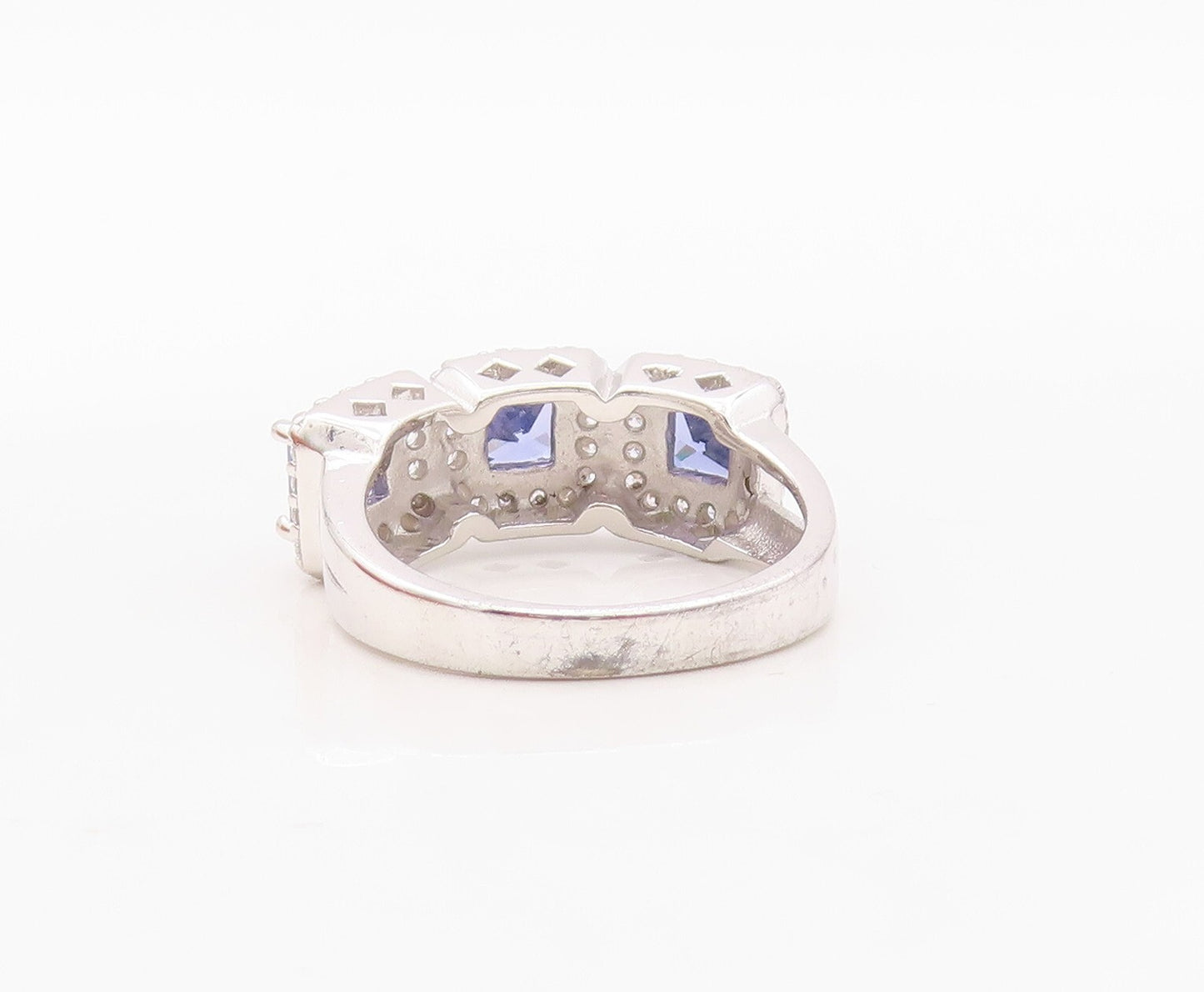 925 Sterling Silver Vintage Ring Square Cut Blue Halo White CZ  Sz 7  RG29937