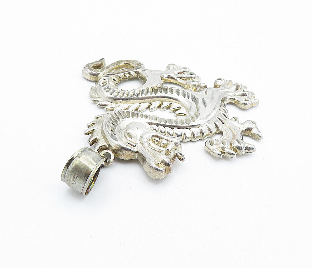 925 Sterling Silver  Vintage Shiny Diamond Cut Dragon Motif Pendant  PT5621