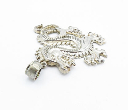925 Sterling Silver  Vintage Shiny Diamond Cut Dragon Motif Pendant  PT5621