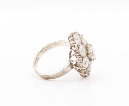 925 Sterling Silver Vintage Ring Designer Topaz Diamond Shape Inlay SZ 8 RG31943