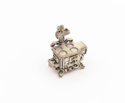 925 Sterling Silver Vintage Pendant BEAU Miniature Wood Burning Stove  PT26638