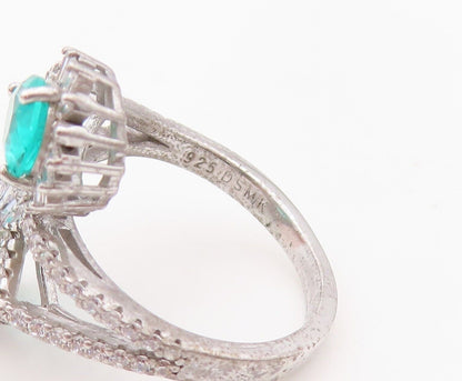 925 Sterling Silver Vintage Ring Designer Sea Green & White Topaz  Sz 7  RG30258
