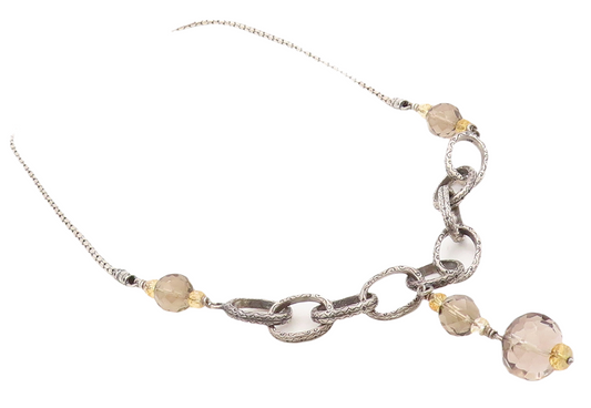 925 Sterling Silver Vintage Necklace SILPADA Smoky Quartz Rings Cutout  NE4412