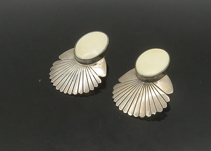 925 Sterling Silver  Vintage White Stone Scalloped Drop Earrings  EG11405