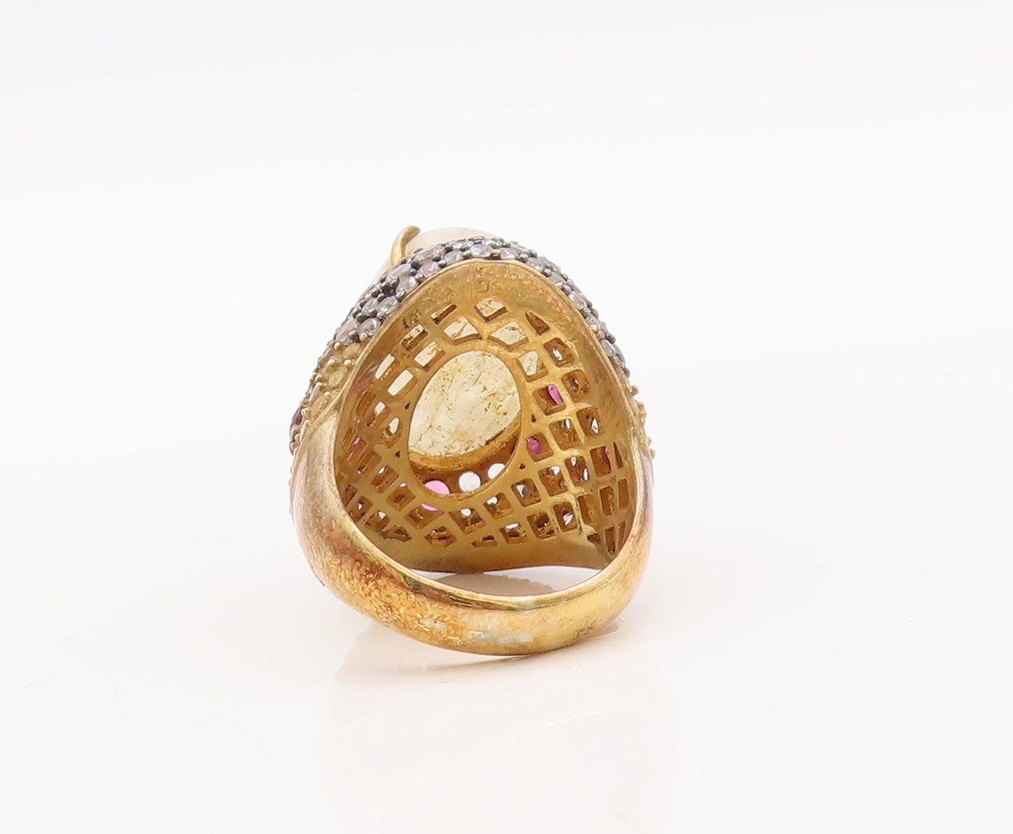 925 Sterling Silver Vintage Ring Gold Plated Cabochon Gemstones  Sz 6.5  RG29346