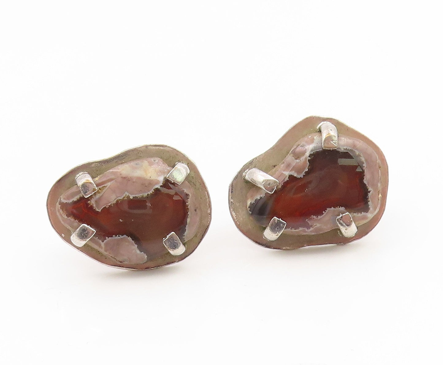 925 Sterling Silver Vintage Cufflinks JACOB OLDAK Cabochon Agate Gothic  TR4203