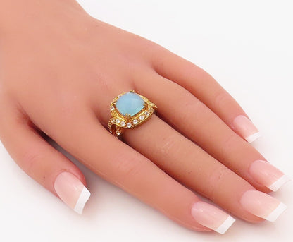 925 Sterling Silver Vintage Ring Gold Plated Topaz & Gemstone Inlay Sz 7 RG30628