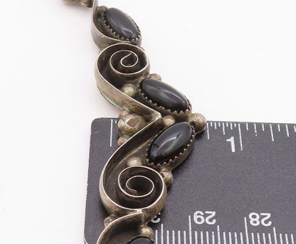 925 Sterling Silver Vintage Necklace SOUTHWESTERN Antique Onyx Swirls NE4596