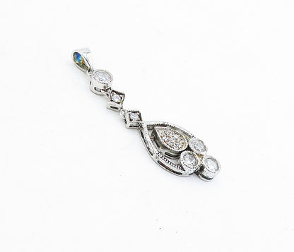 925 Sterling Silver  Vintage Cubic Zirconia Dangling Tear Drop Pendant  PT3436