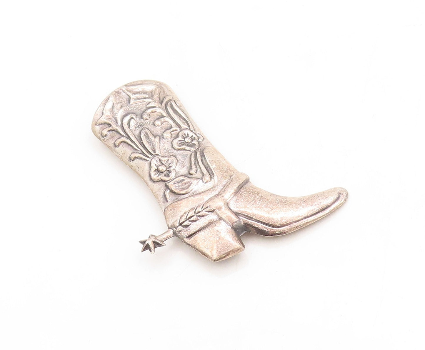 925 Sterling Silver Vintage Brooch Pin Solid Floral Design Carved Boots  BP11332
