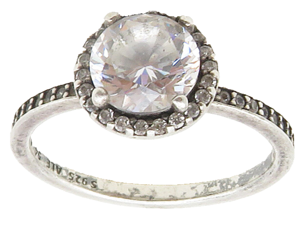 PANDORA 925 Silver  Vintage Cubic Zirconia Solitaire Accent Ring Sz 7  RG16551