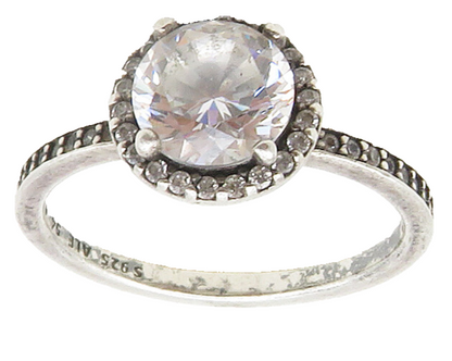 PANDORA 925 Silver  Vintage Cubic Zirconia Solitaire Accent Ring Sz 7  RG16551