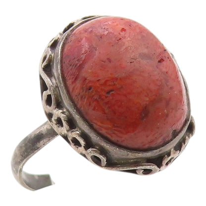 925 Sterling Silver Vintage Ring Classic Cabochon Carnelian Band Sz 7.5 RG36383