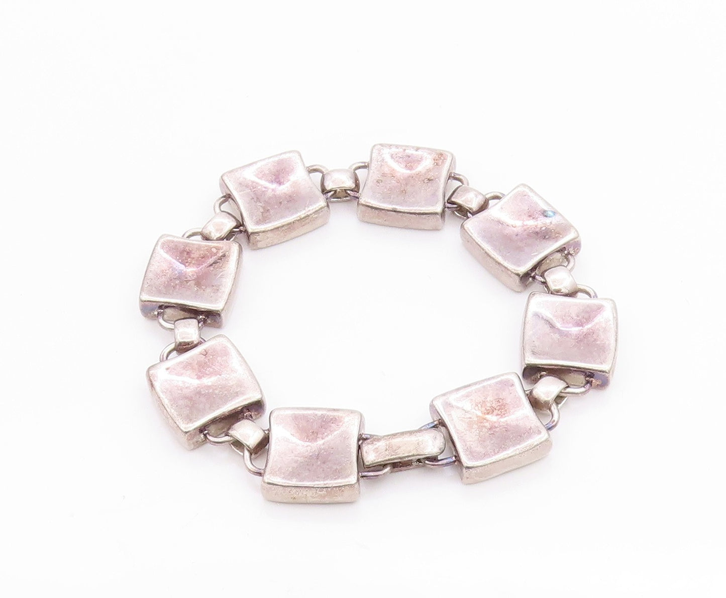 925 Sterling Silver Vintage Bracelet Antique Dark Tone Cubes Linked  BT11313