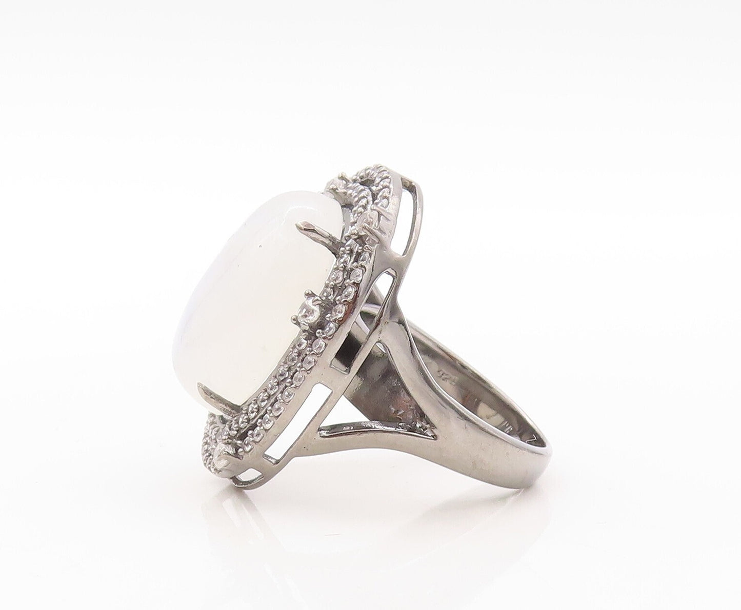 925 Sterling Silver Vintage Ring Large Gemstone Halo Topaz Rings  Sz 7 RG30845