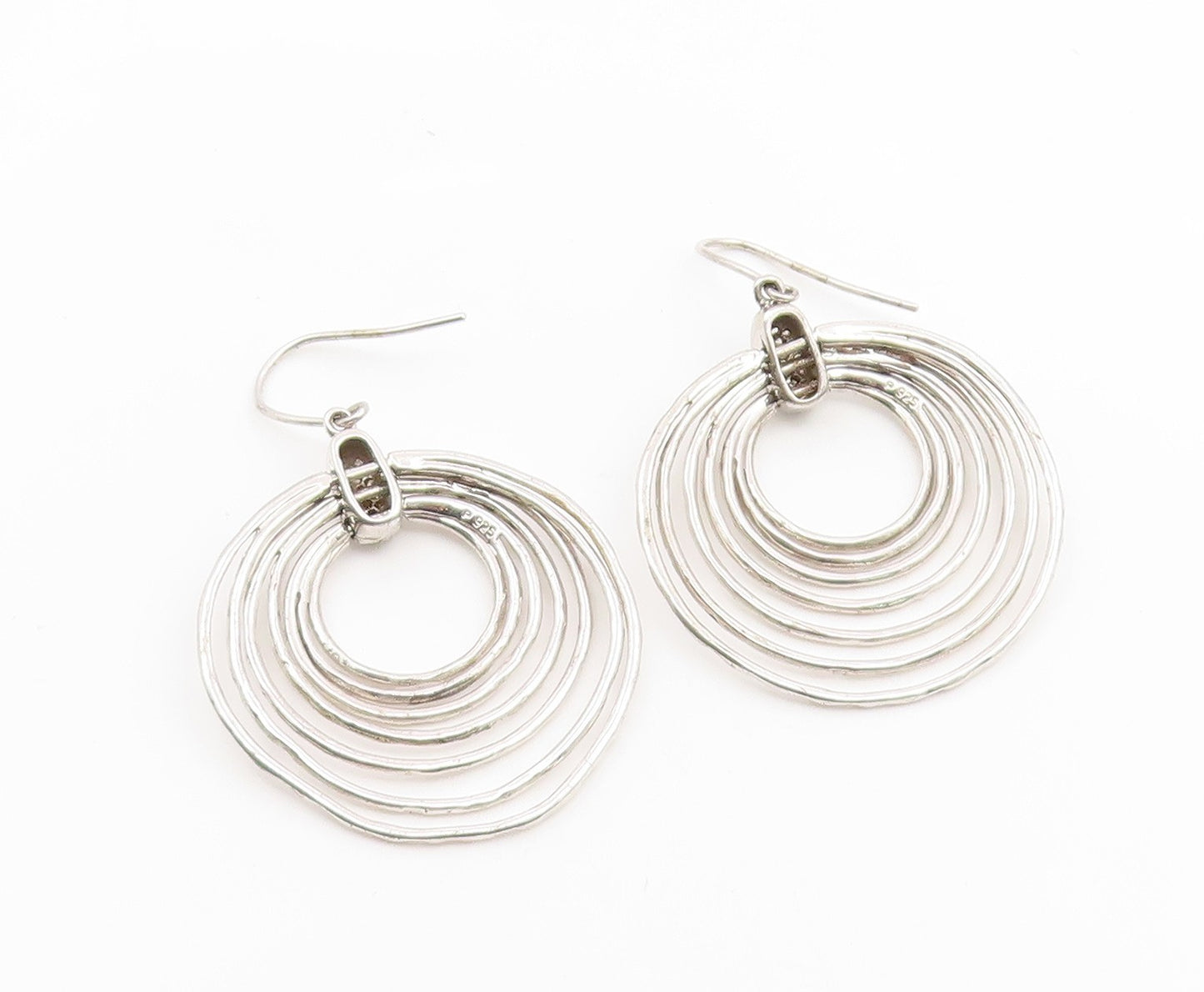 925 Sterling Silver Vintage Earrings Real Diamonds Open Circles Hook  EG14203