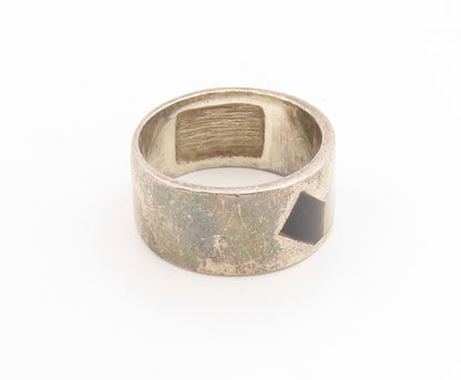 925 Sterling Silver Vintage Ring Mother Of Pearl & Onyx Inlay  Sz 8  RG36186