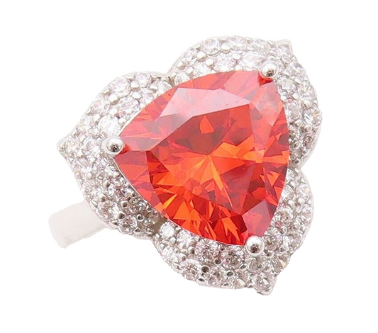 925 Sterling Silver Vintage Ring Designer Orange & White CZ Flower Sz 7  RG30469