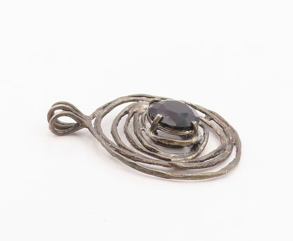 925 Sterling Silver Vintage Pendant ISRAEL Faceted Onyx Spiral Charm  PT26348